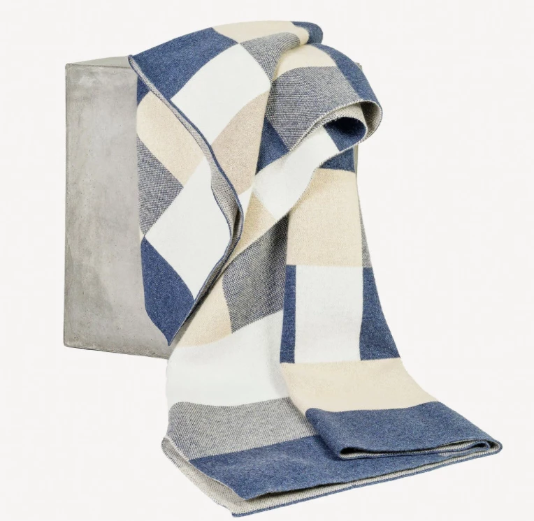 Hangai Mountain Textiles BAUHAUS CASHMERE THROW BLUE & NATURAL THE HOME
