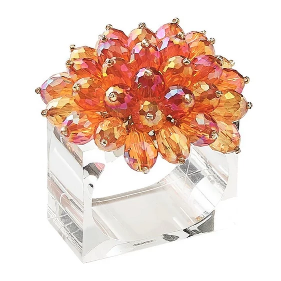 Kim Seybert THE TABLE ZINNIA NAPKIN RING PINK & ORANGE