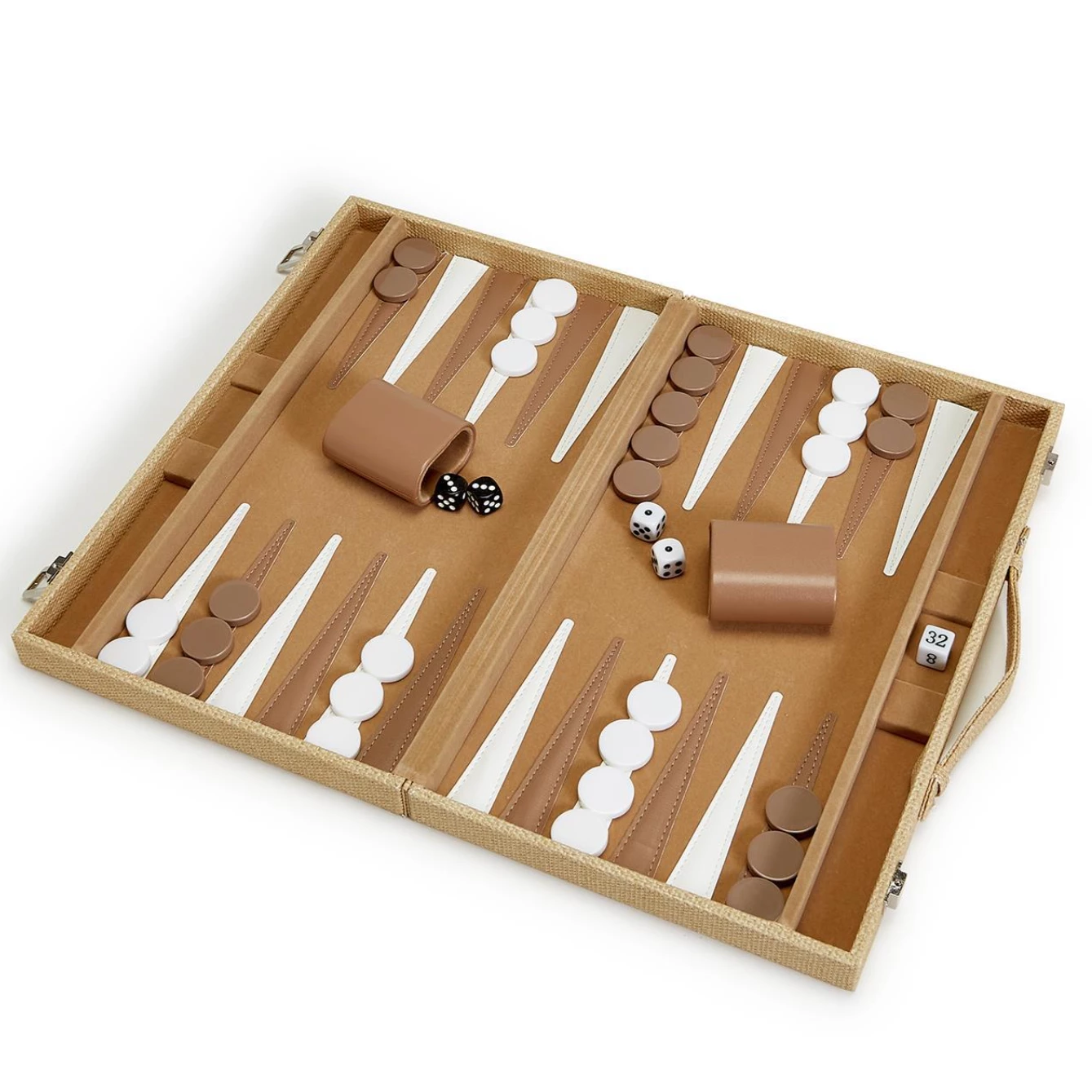 Two's Company GAMES & GADGETS FAUX LEATHER BACKGAMMON SET | NATURAL CANE