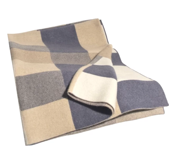 Hangai Mountain Textiles BAUHAUS CASHMERE THROW BLUE & NATURAL THE HOME
