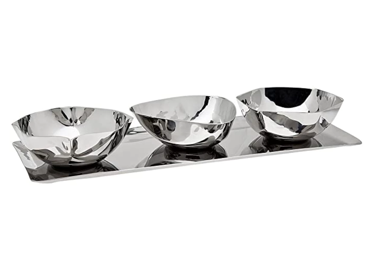 Godinger (GOD) SERVING AUBURN 3 PART SNACK DISH & TRAY