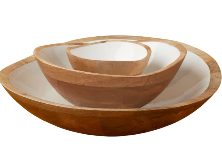 Be Home MANGO WOOD & ENAMEL LARGE BOWL | 15"