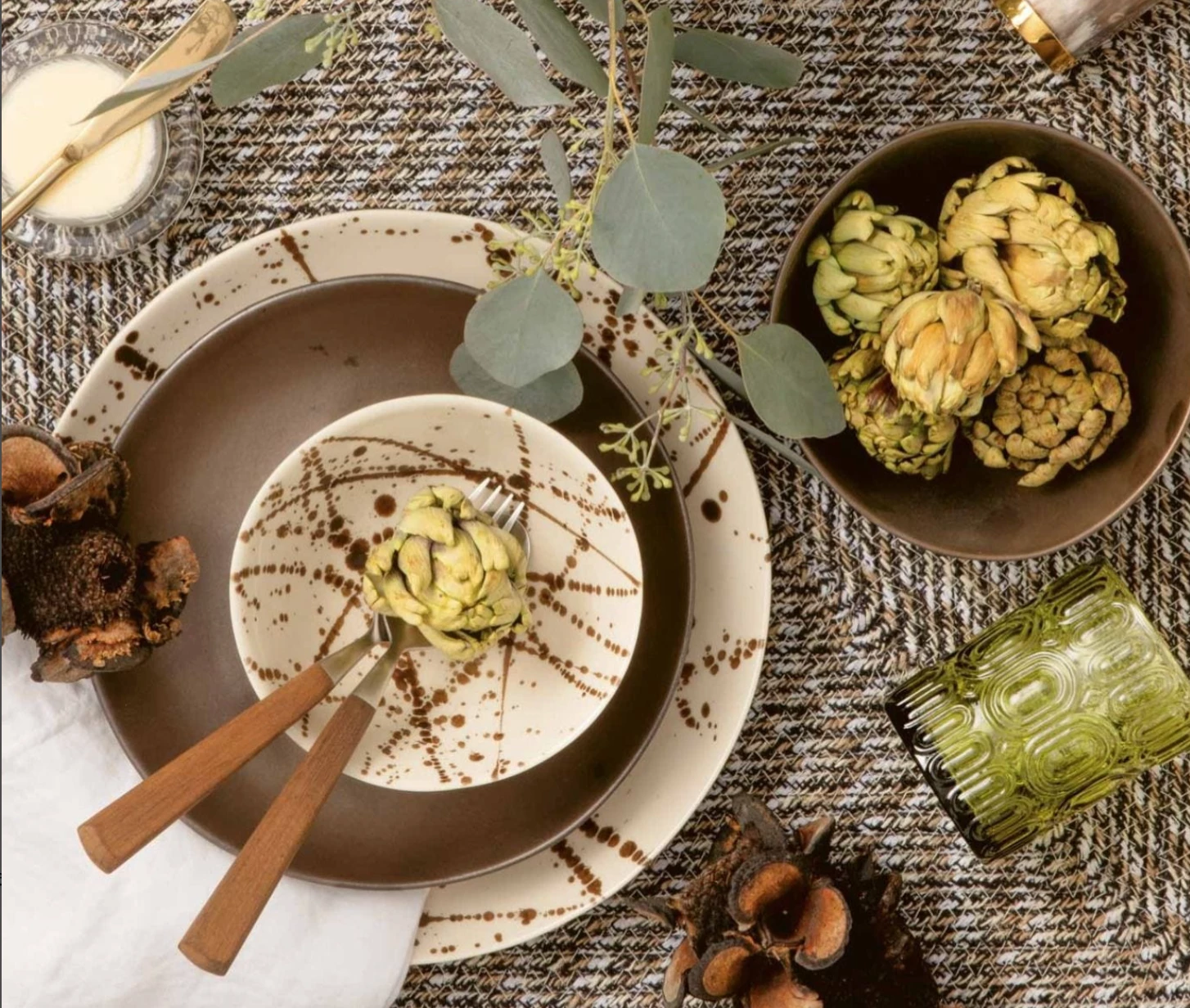 DELANEY BRONZE SPLATTER DINNERWARE | BLUE PHEASANT THE TABLE