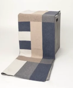 Hangai Mountain Textiles BAUHAUS CASHMERE THROW BLUE & NATURAL THE HOME