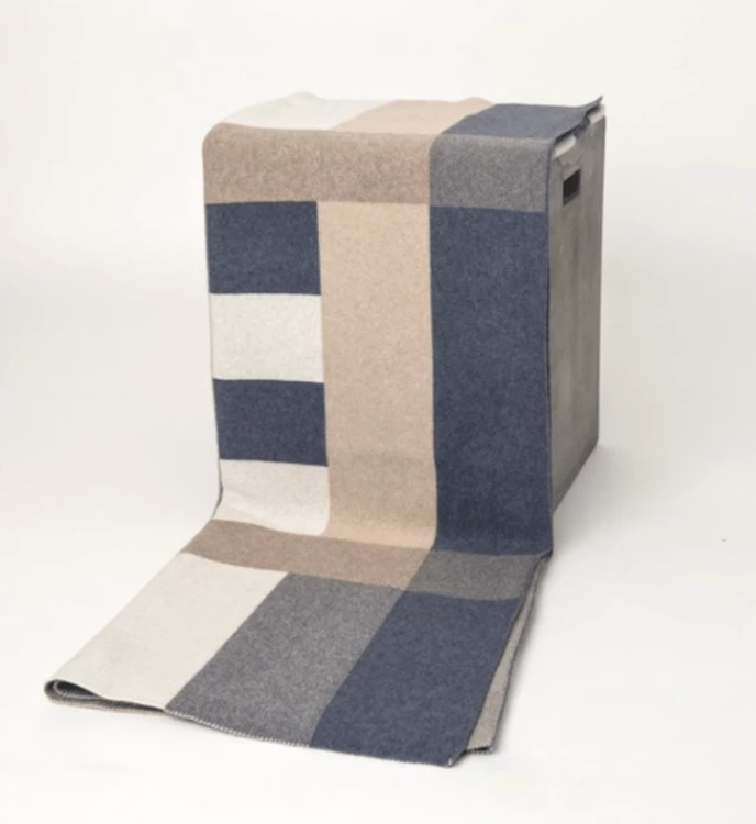 Hangai Mountain Textiles BAUHAUS CASHMERE THROW BLUE & NATURAL THE HOME