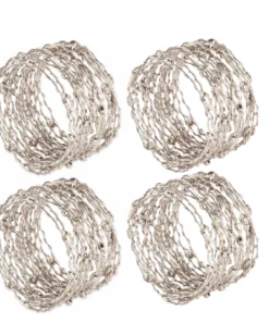 Saro Trading Company THE TABLE WOVEN SILVER NAPKIN RING | SET OF 4