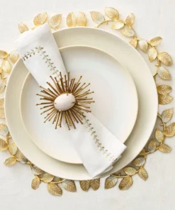 Kim Seybert THE TABLE HERRINGBONE NAPKIN GOLD & SILVER