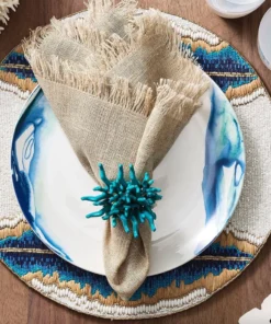 Kim Seybert FRINGE NATURAL & SILVER NAPKIN