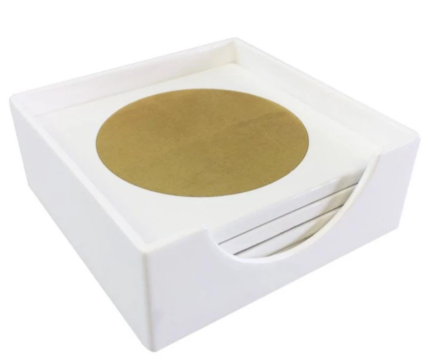 Tizo CIRCLE IN A SQUARE COASTER | WHITE/GOLD | SET OF 4