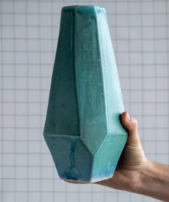 Lauren HB Studio FACETED CHISEL VASE TEAL